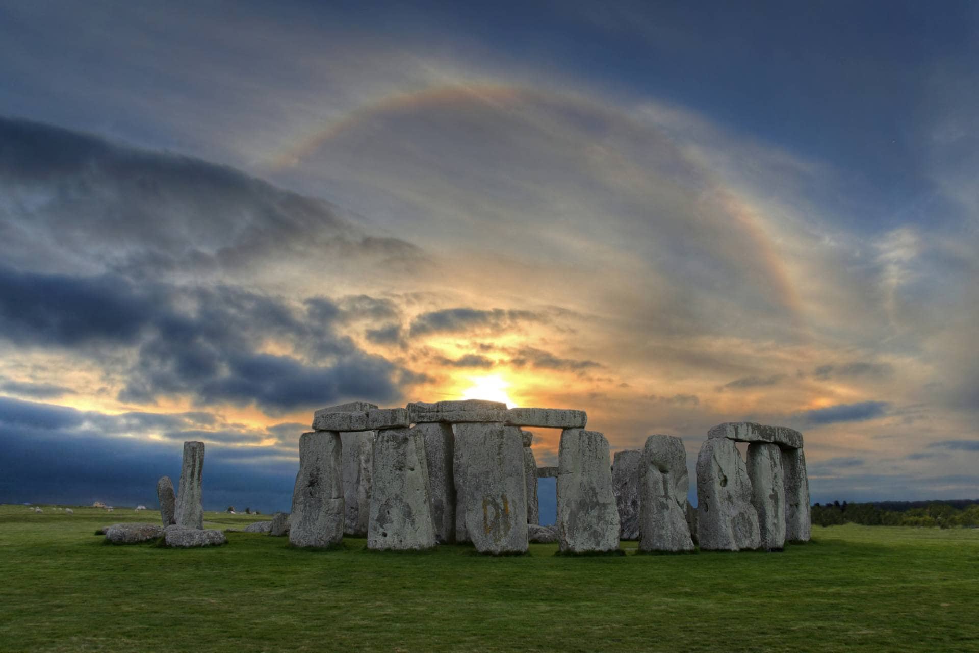 Sunset solar halo over Stonehenge.