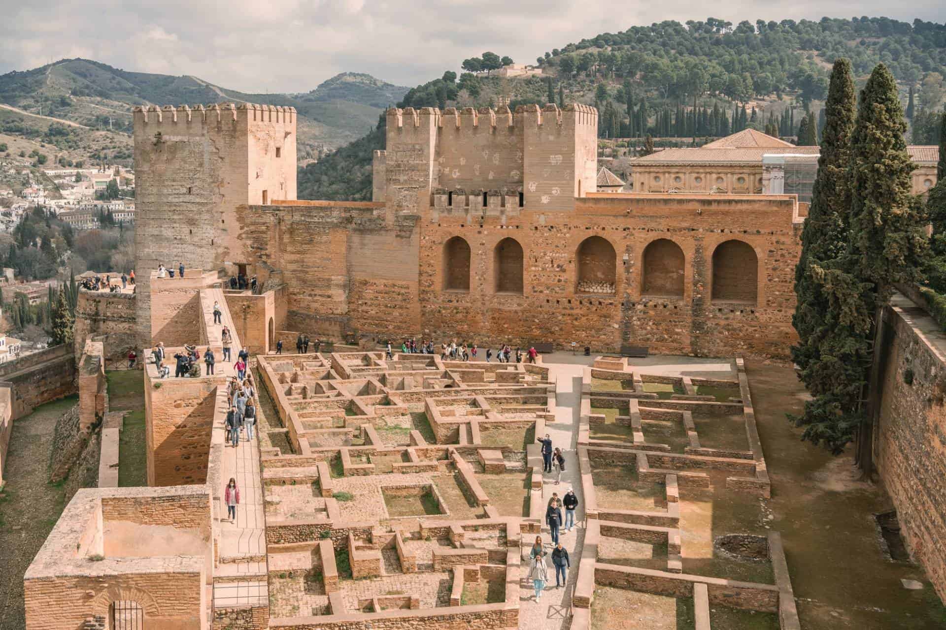 The Alhambra Palace in Granada, Spain with a lot of tourists.