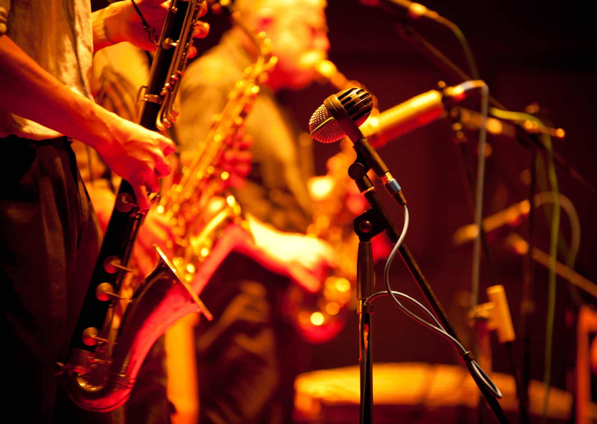 Jazz band performing live on stage.