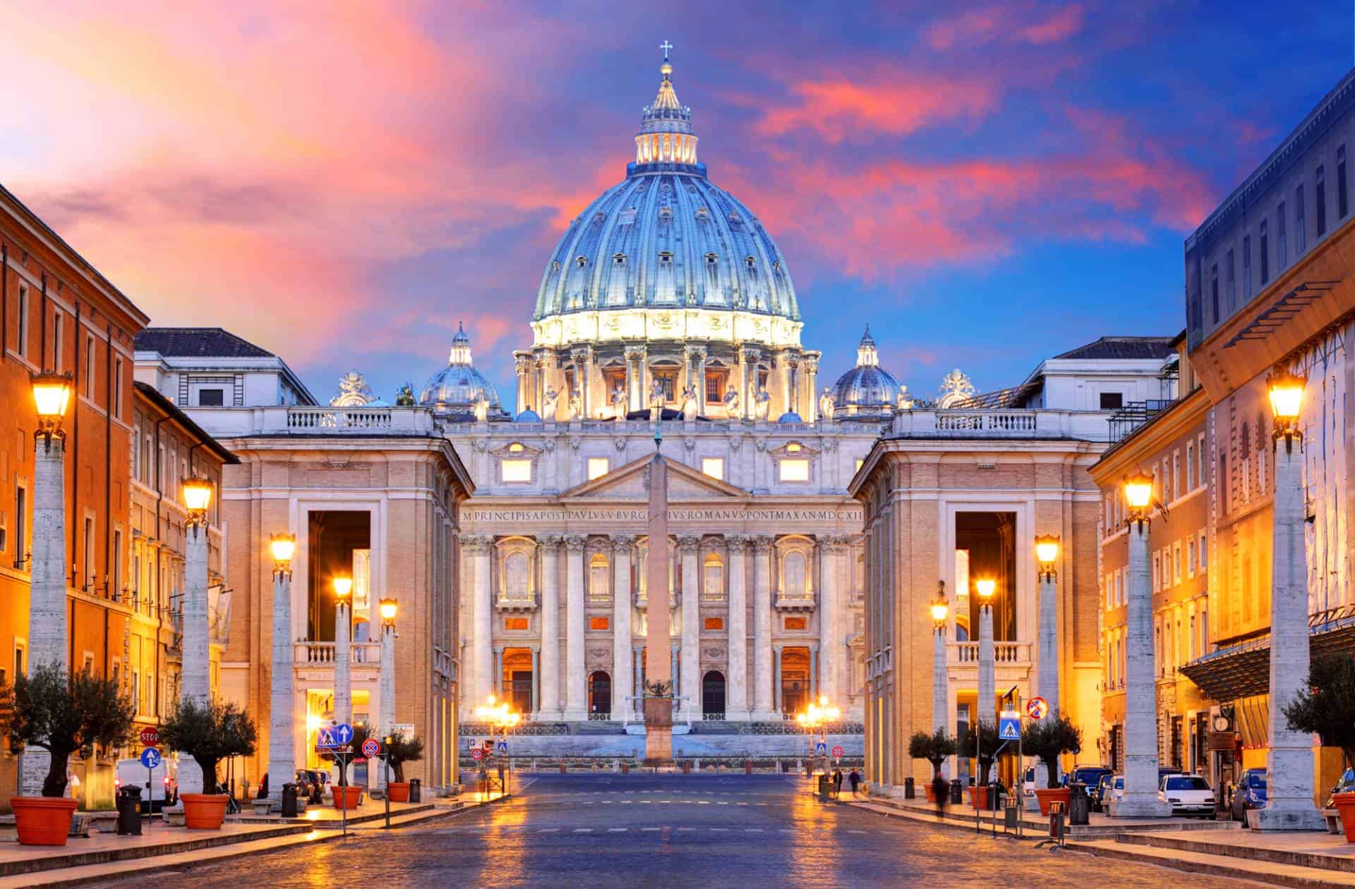 St. Peter’s Basilica at the Vatican during sunset.