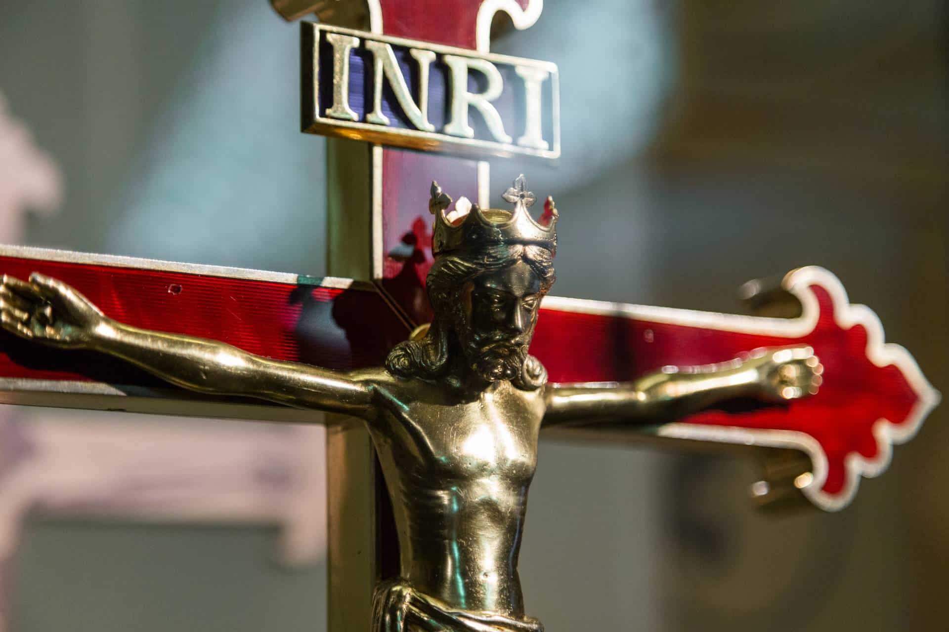 Holy Cross with crucified Jesus Christ and the inscription INRI which stands for the Latin phrase Iesus Nazarenus Rex Iudaeorum - Jesus of Nazareth, King of the Jews.