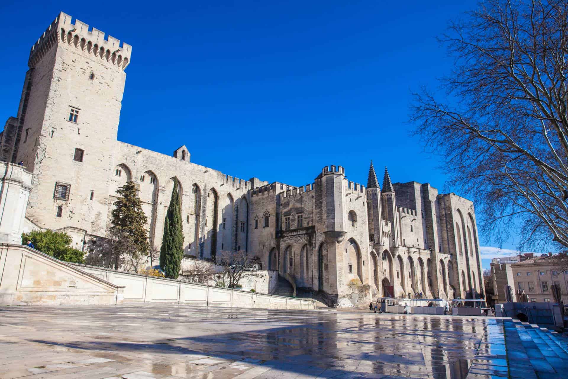 The Papal Palace, one of the biggest Gothic buildings in Europe in Avignon, France.