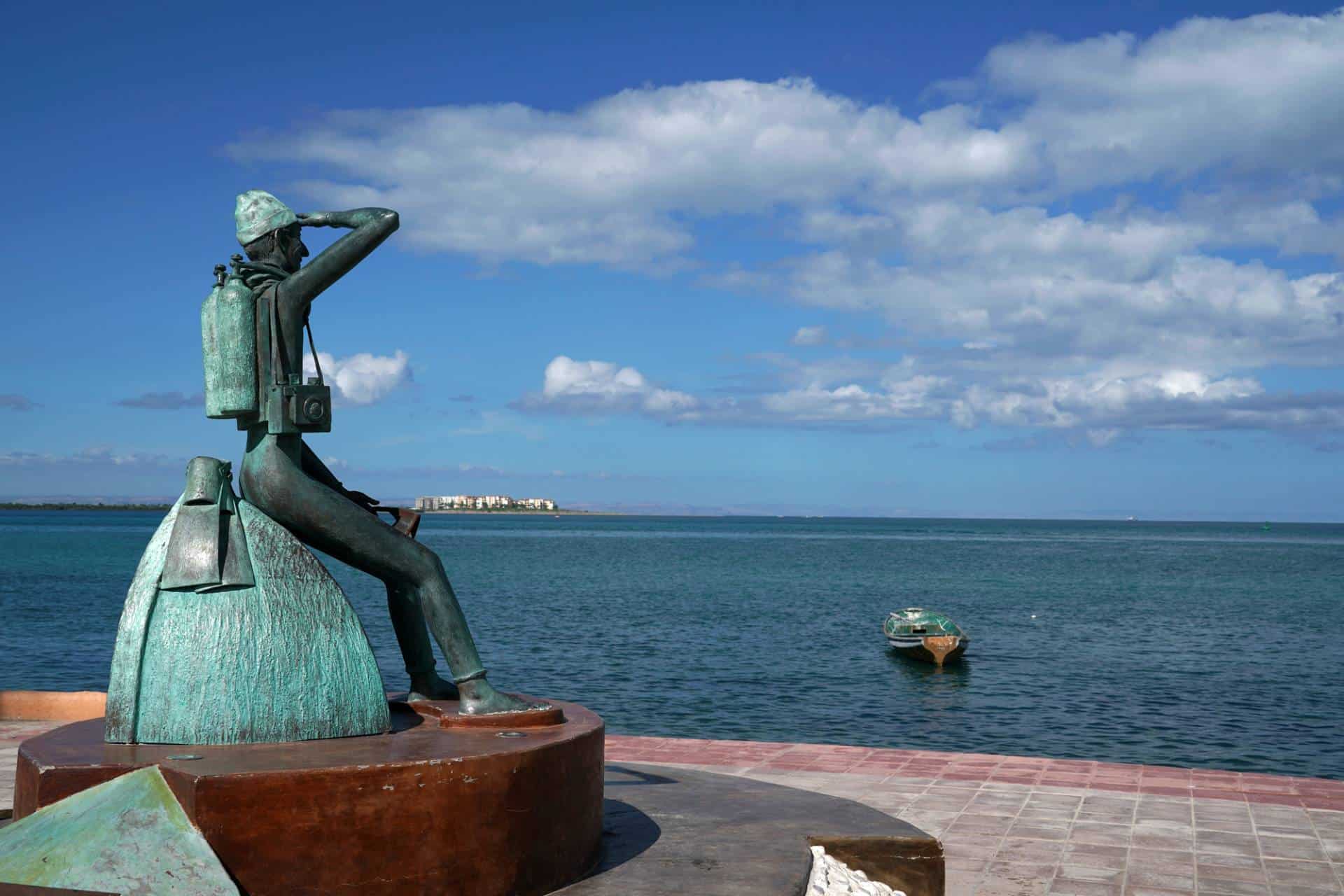 Jacques Cousteau statue in La Paz, Baja California Sur, Mexico.