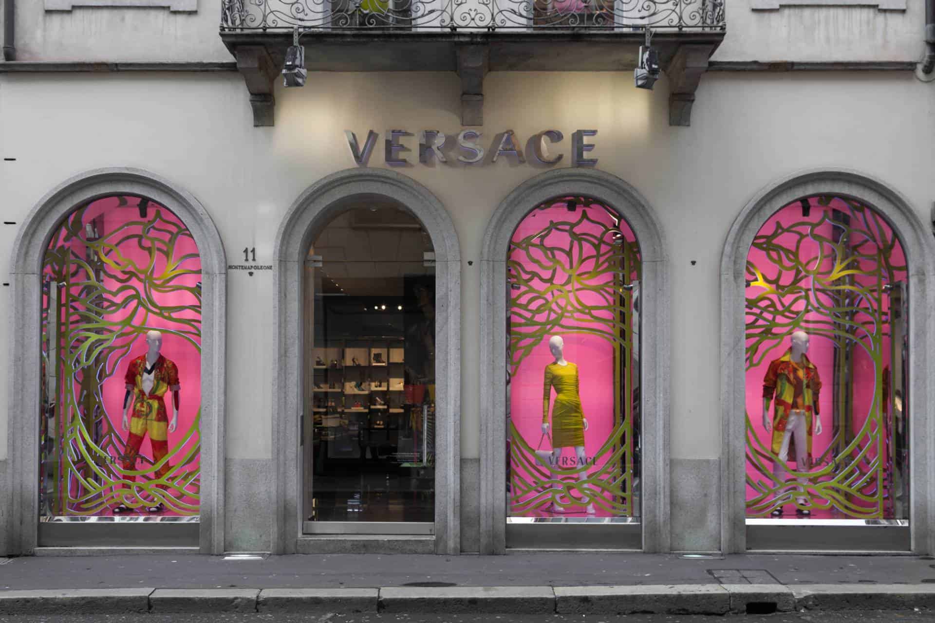 Facade of a Versace store in Milan, Italy.