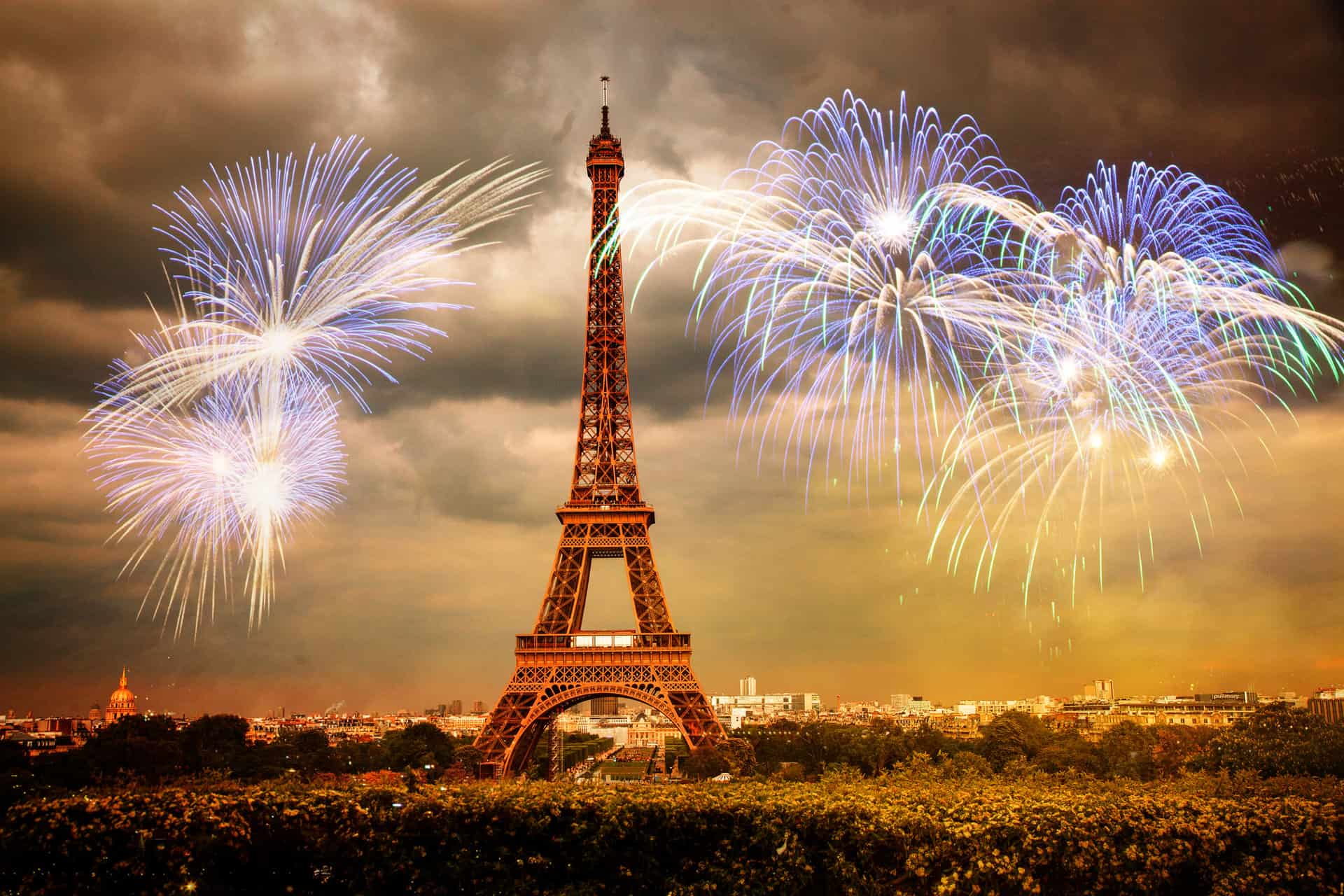 Eifel tower with fireworks going off
