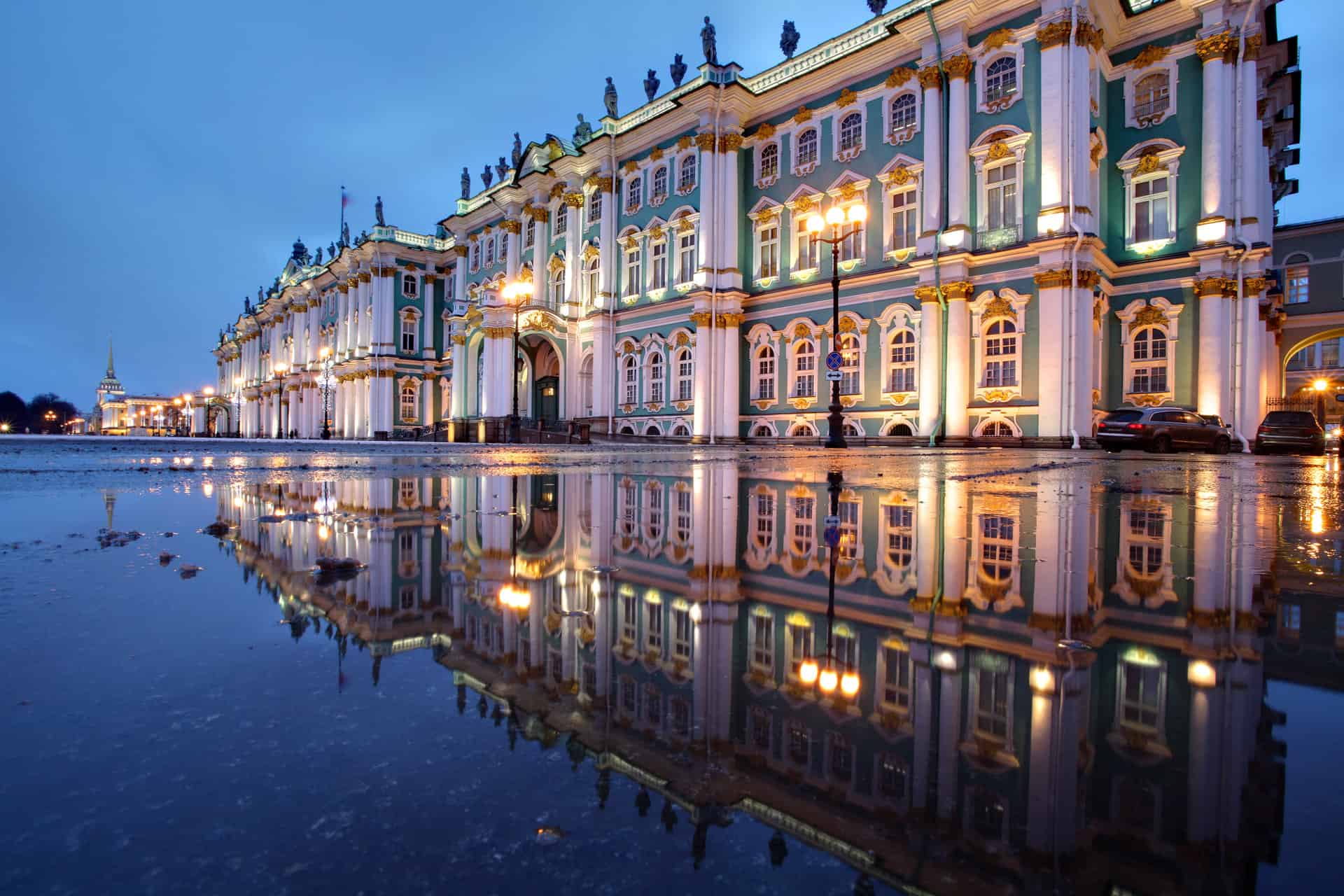 Water reflecting on the Hermitage Museum in St Petersburg