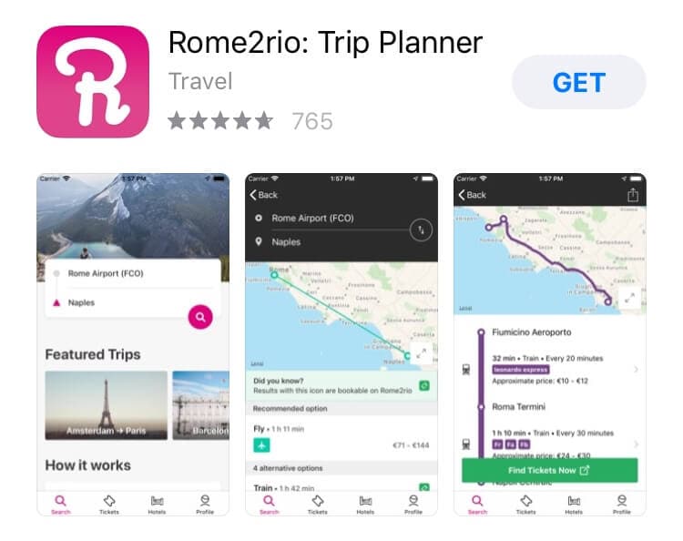 Europe Travel App for Transportation Rome2Rio