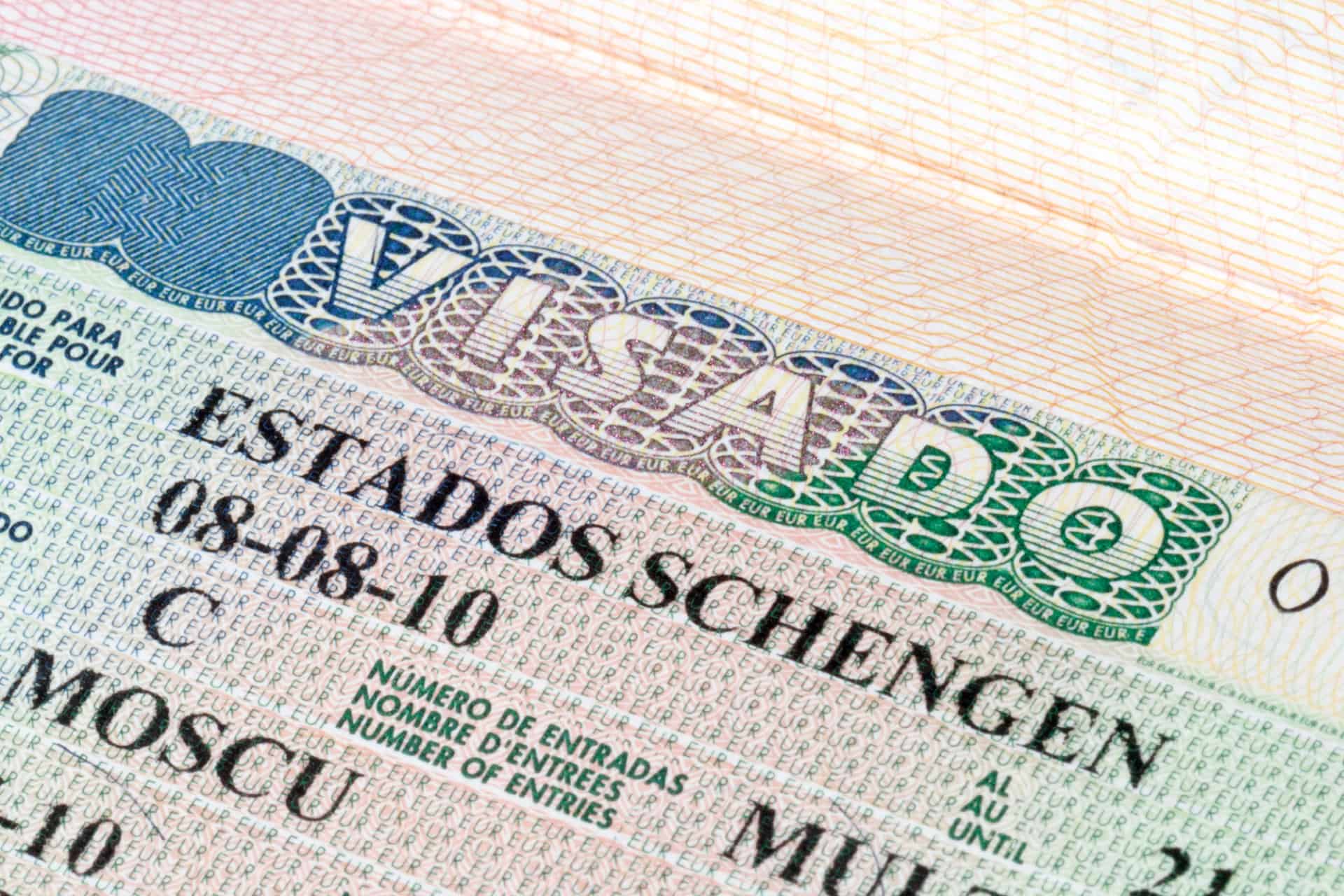 Close up of visa used to travel to Europe